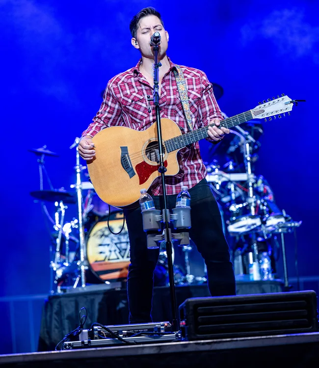 Male guitarist performing with an acoustic guitar